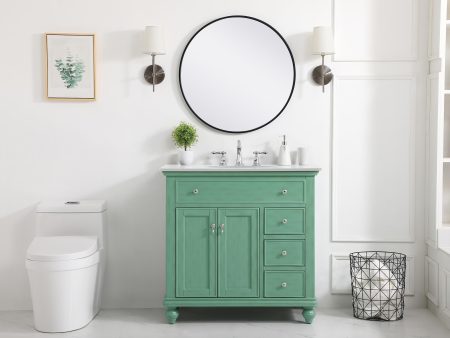 36 Inch Single Bathroom Vanity In Vintage Mint With Ivory White Engineered Marble For Cheap