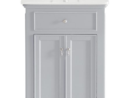 24 Inch Single Bathroom Vanity In Light Grey With Ivory White Engineered Marble Online