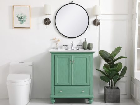 30 Inch Single Bathroom Vanity In Vintage Mint With Ivory White Engineered Marble on Sale