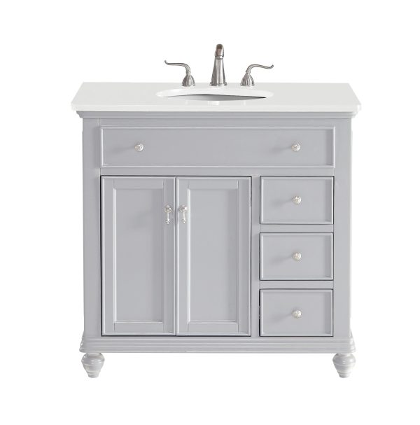 36 Inch Single Bathroom Vanity In Light Grey With Ivory White Engineered Marble For Discount