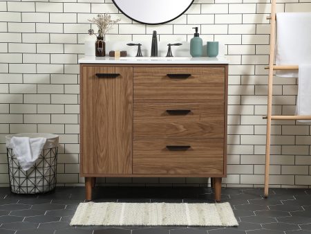 36 Inch Single Bathroom Vanity In Walnut Brown With Backsplash Online Hot Sale