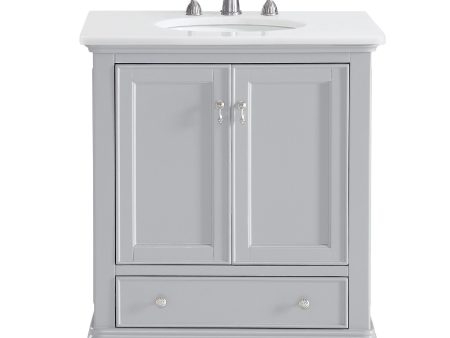 30 Inch Single Bathroom Vanity In Light Grey With Ivory White Engineered Marble Supply