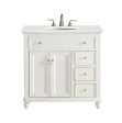 36 Inch Single Bathroom Vanity In Antique White With Ivory White Engineered Marble For Cheap