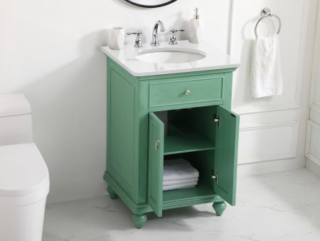 24 Inch Single Bathroom Vanity In Vintage Mint With Ivory White Engineered Marble Online now