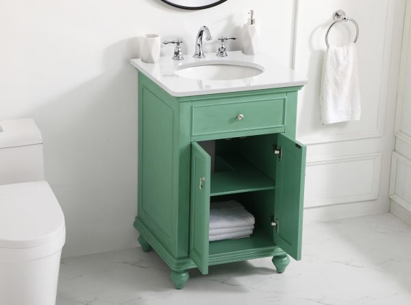 24 Inch Single Bathroom Vanity In Vintage Mint With Ivory White Engineered Marble Online now