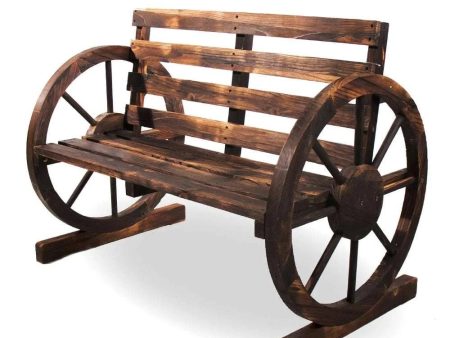 Rustic Wood Wagon Wheel Patio Bench - Charming Outdoor Farmhouse Seating Hot on Sale