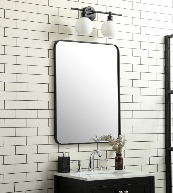 Soft Corner Metal Rectangular Mirror 24X32 Inch In Black Cheap