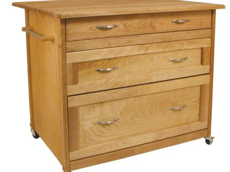 Kitchen Island Three Drawer Work Center with Drop Leaf and Sturdy Casters 15216 Sale