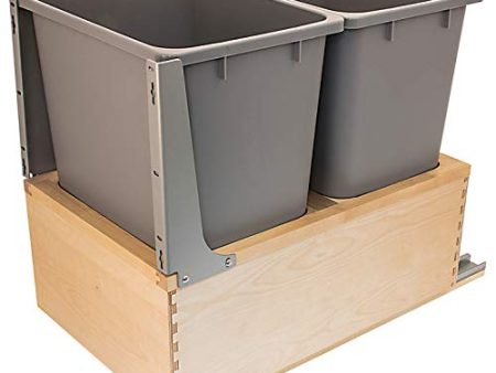 Double Wood Framed Bottom Mount Kitchen Pullout Waste Container Trash Can System with Soft Close Slides and Mounting Brackets For Cheap