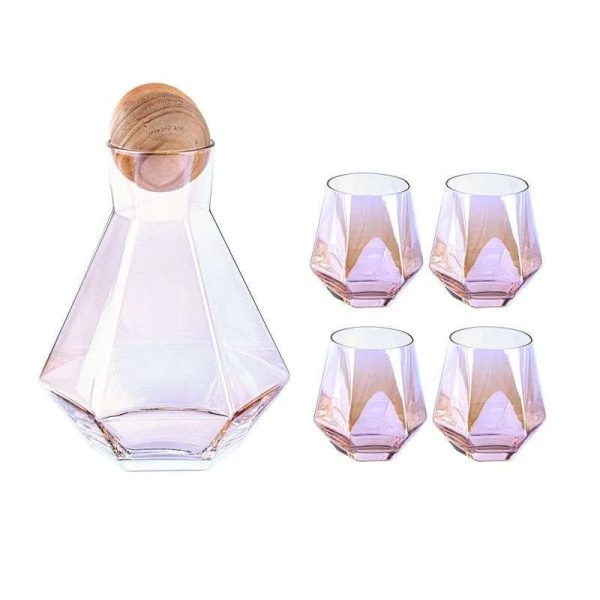 Geometric Crystal Glass Carafe and Glasses Set Online now