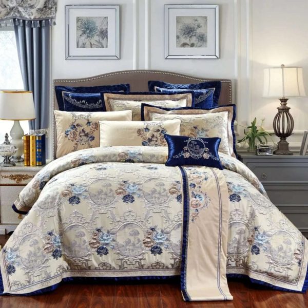 4 6 10Pcs Luxury Royal US Queen King size  Bedding Set Stain Jacquard King Queen Size Bed set Cotton Bed Spread Duvet Cover set Hot on Sale