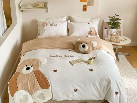 Cute Cartoon Bear Applique Washed Cotton Child Bedding Set Online now