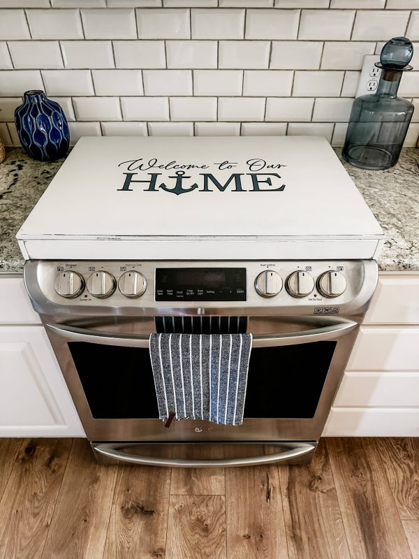 Welcome to our home - lake house anchor ivory distressed stove cover Online now