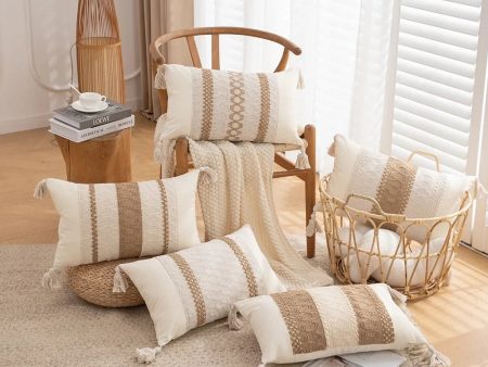 Bohemian Linen Fringed Throw Pillow Cover – Embroidered Decorative Cushion on Sale