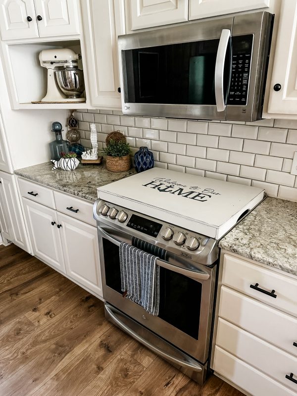 Welcome to our home - lake house anchor ivory distressed stove cover Online now