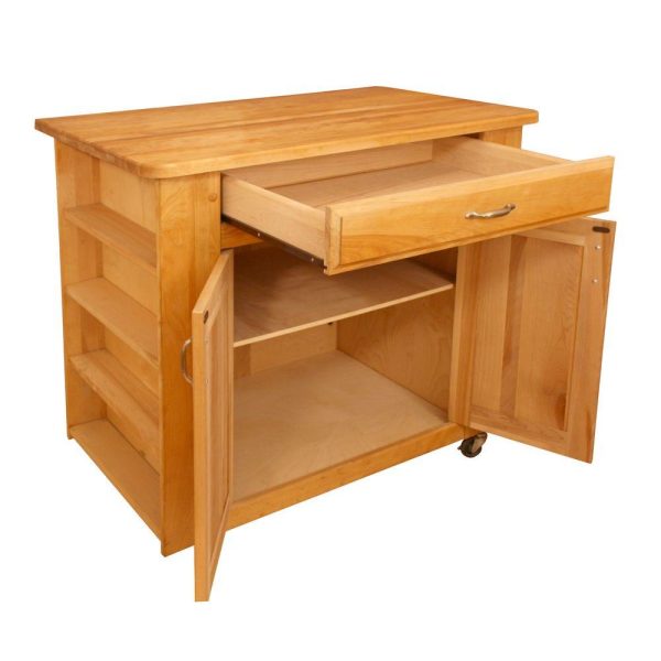 Natural Wood Kitchen Cart with Storage w  Locking Caster s 64024 Online now