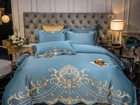 Luxury Gold Royal Embroidery Satin Duvet Cover Set on Sale