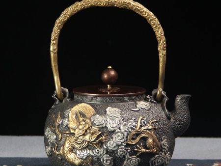 Opulent Dragon and Phoenix Gilt Iron Pot Cheap