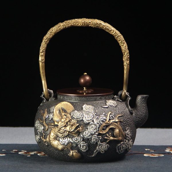 Opulent Dragon and Phoenix Gilt Iron Pot Cheap