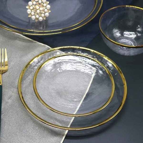 Julia M Lifestyles Nordic Glass Dining Plate Set - Modern Style with Golden Edge For Cheap