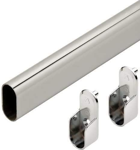 Oval Welded Steel Wardrobe Tube Polished Chrome Closet Rod with End Supports Online Sale