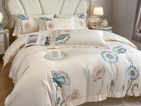 Chic Embroidery Blooming Beige Duvet Cover set 100%Cotton Soft Comfy Beddng set Bed Sheet Pillowcases Double Queen King 4Pcs Online