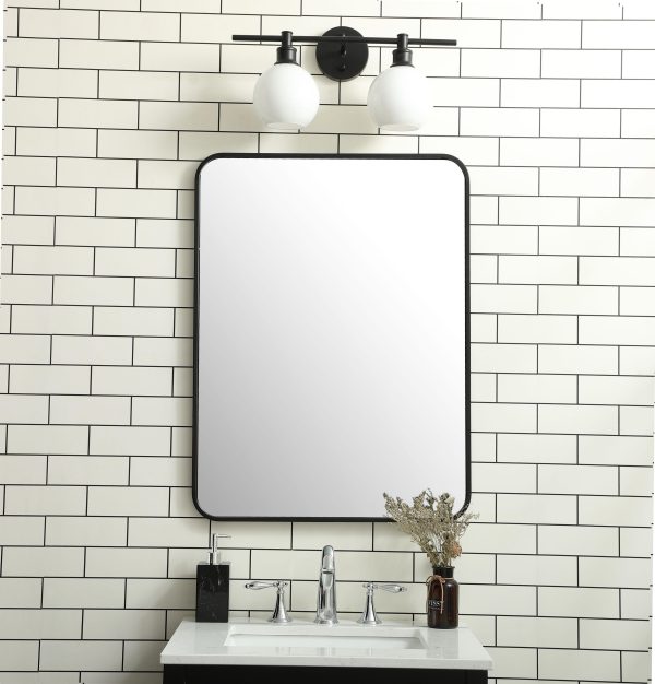 Soft Corner Metal Rectangular Mirror 24X32 Inch In Black Cheap