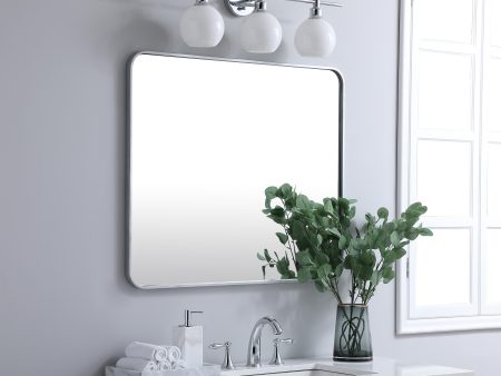 Soft Corner Metal Rectangular Mirror 30X36 Inch In Silver Fashion