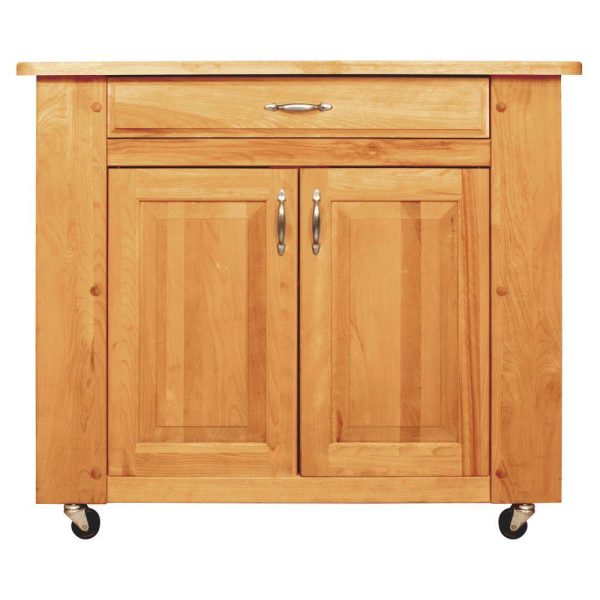 Natural Wood Kitchen Cart with Storage w  Locking Caster s 64024 Online now