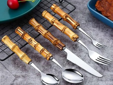 Bamboo Handle Stainless Steel Cutlery Set Fashion