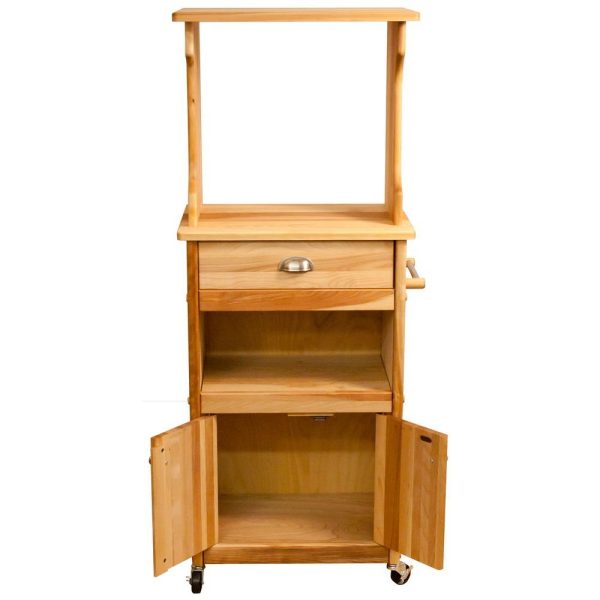 Microwave Coffee Natural Wood Kitchen Cart with Hutch Top 51570 Sale