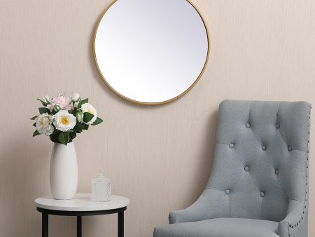 Metal Frame Round Mirror 21 Inch In Brass on Sale