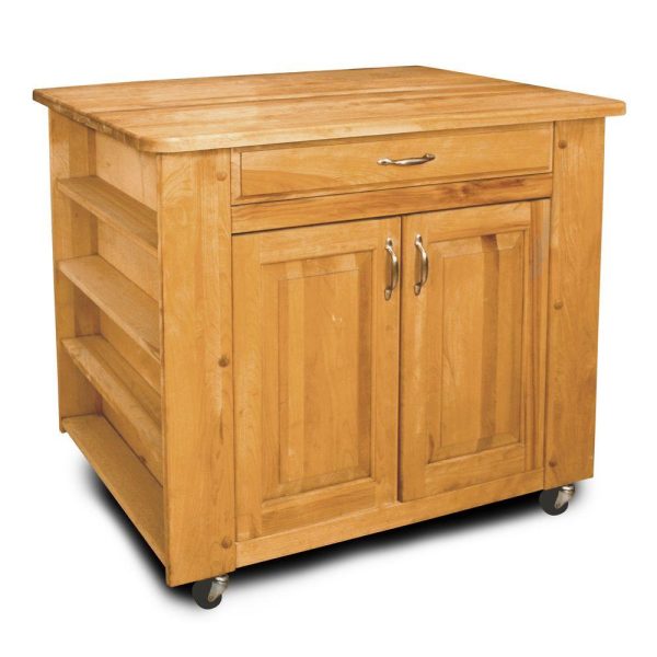 Natural Wood Kitchen Cart with Storage w  Locking Caster s 64024 Online now