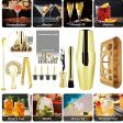 Gold Boston Cocktail Shaker Set with Bamboo Stand For Sale