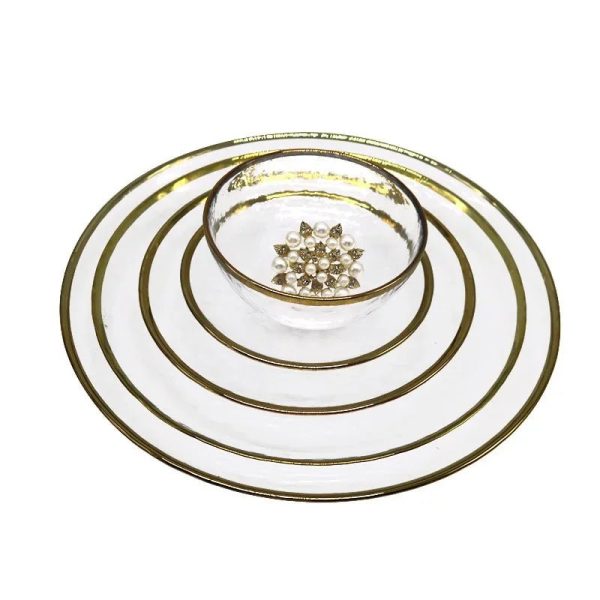 Julia M Lifestyles Nordic Glass Dining Plate Set - Modern Style with Golden Edge For Cheap