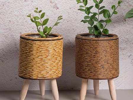 Wicker Basket Rattan Planting Flower Pot Handmade Woven Storage Basket Laundry Basket Floor To Floor Potted Green Plant Pots Supply