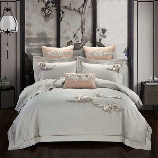 Landscape Scenery Embroidered Egyptian Cotton Bedding Set Cheap