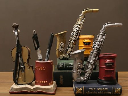 Retro Saxophone Violin Resin Pen Holder - Desk & Home Decor Hot on Sale