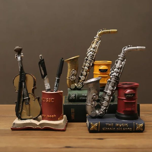 Retro Saxophone Violin Resin Pen Holder - Desk & Home Decor Hot on Sale