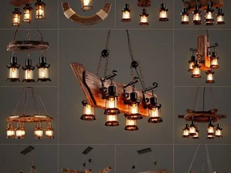 American Retro Industrial Style Chandelier Glass Solid Wood Iron Restaurant Bar Coffee Shop Boat Wood Decoration Pendent Lamp Cheap