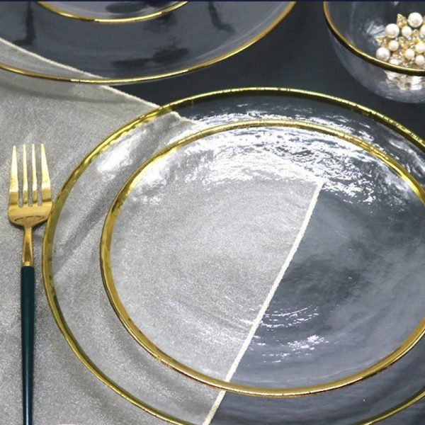 Julia M Lifestyles Nordic Glass Dining Plate Set - Modern Style with Golden Edge For Cheap