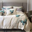 Elegant Blue Butterfly Embroidered Egyptian Cotton Bedding Set For Sale