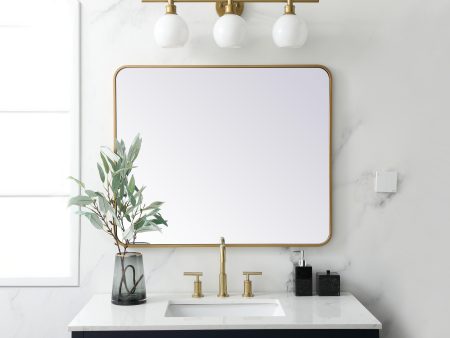 Soft Corner Metal Rectangular Mirror 30X36 Inch In Brass Online now