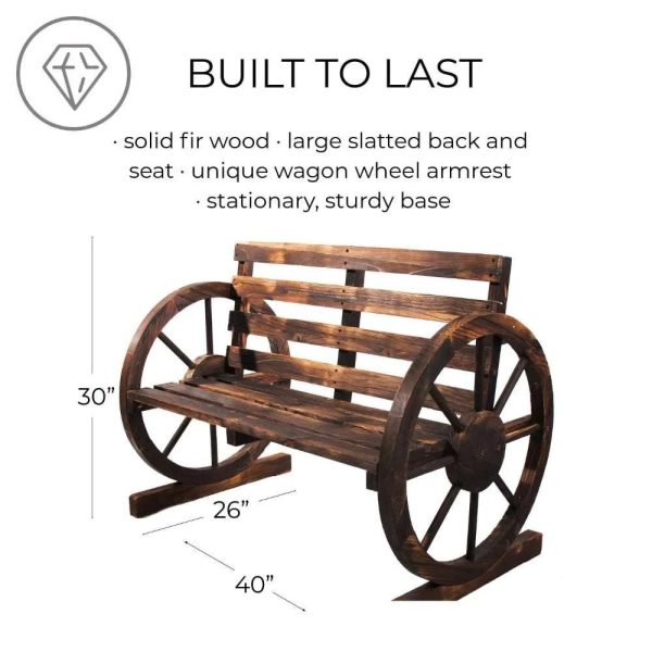 Rustic Wood Wagon Wheel Patio Bench - Charming Outdoor Farmhouse Seating Hot on Sale