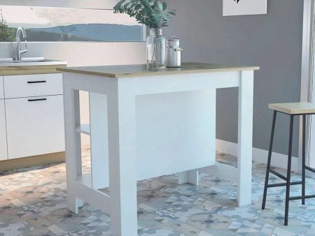 New White Painted Kitchen Island, Wood Tabletop Sale