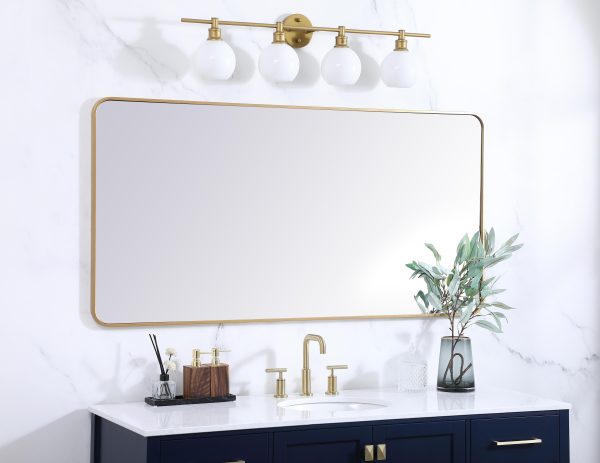 Soft Corner Metal Rectangular Mirror 30X60 Inch In Brass Cheap