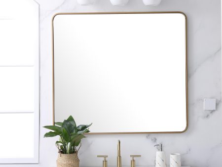 Soft Corner Metal Rectangular Mirror 36X40 Inch In Brass Fashion