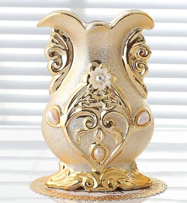 Gold Frosted Porcelain Vase For Sale