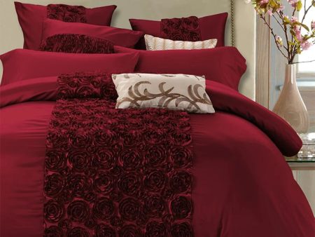 Luxury Wine Red Tencel Cotton Bedding Set with Duvet Cover and Pillowcases Online Hot Sale