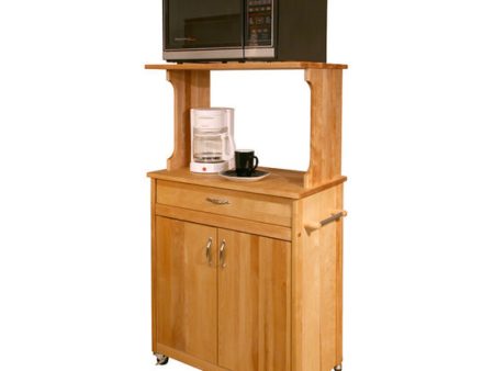 Natural Wood Kitchen Microwave Coffee Cart with Hutch Top 51537 For Cheap